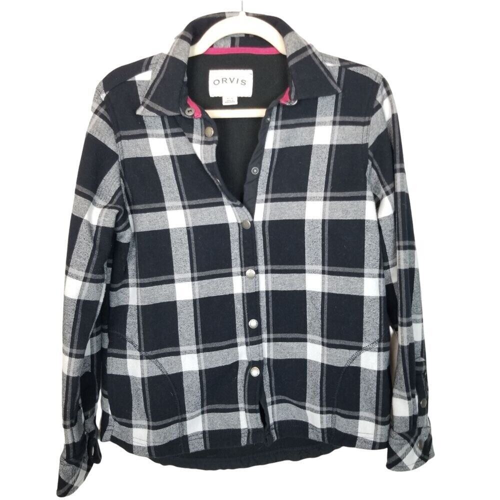 Orvis Womens Plaid Flannel Shacket Size S Gorpcore Outdoor Granola Utility Snap